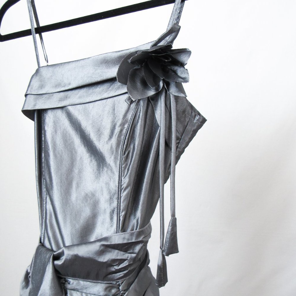 I. Design Original Vintage 90s Silver Ruched Dress Party dress! Size-S - Picture 2 of 14